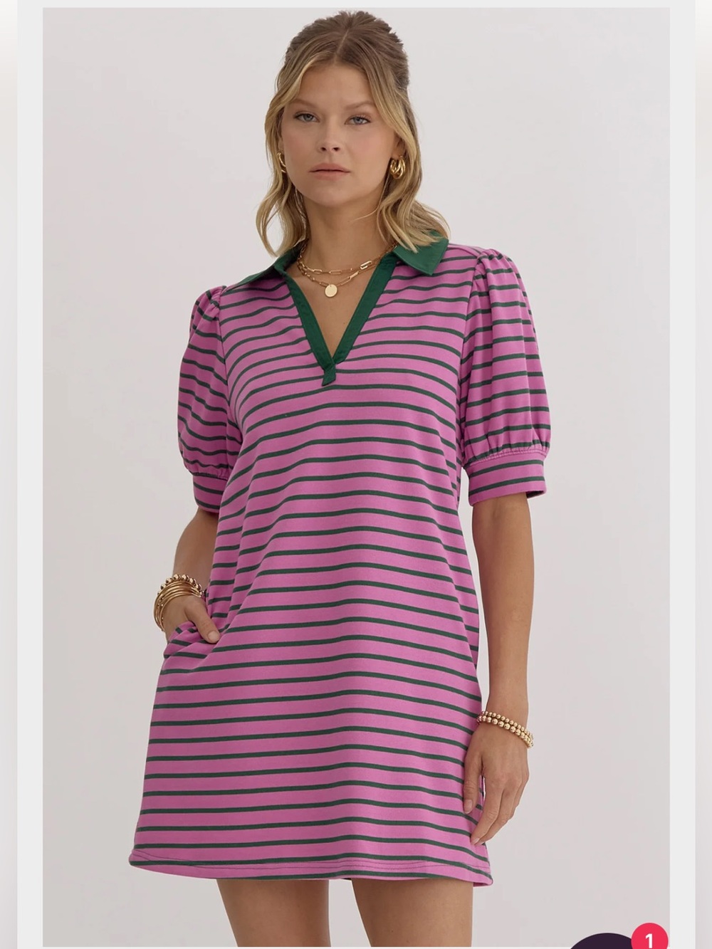Women's Entro Collared Striped Dress Preppy Pink Green Golf Polo Size S